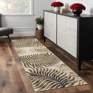 Photo of Natural Fern Leaves Wool Runner Rug