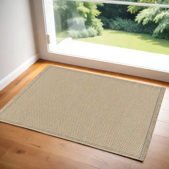 Natural Flatweave Non Skid Area Rug With Fringe Photo 1