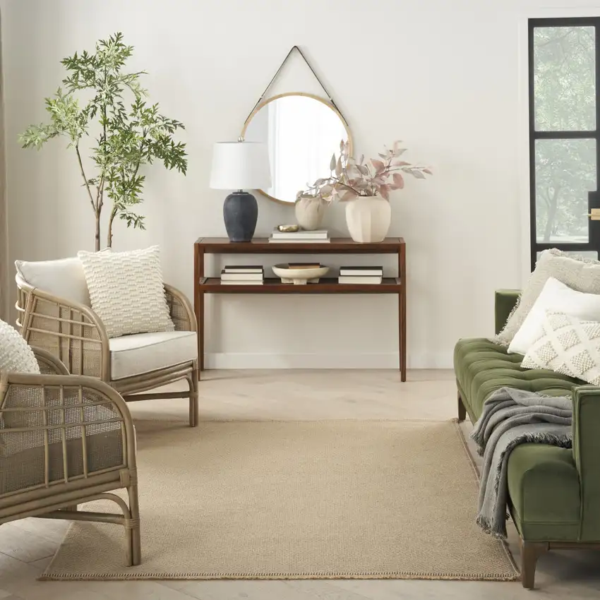 Natural Flatweave Non Skid Area Rug With Fringe Photo 5