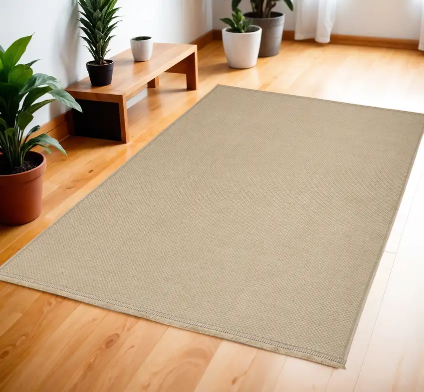 Natural Flatweave Non Skid Area Rug With Fringe Photo 1