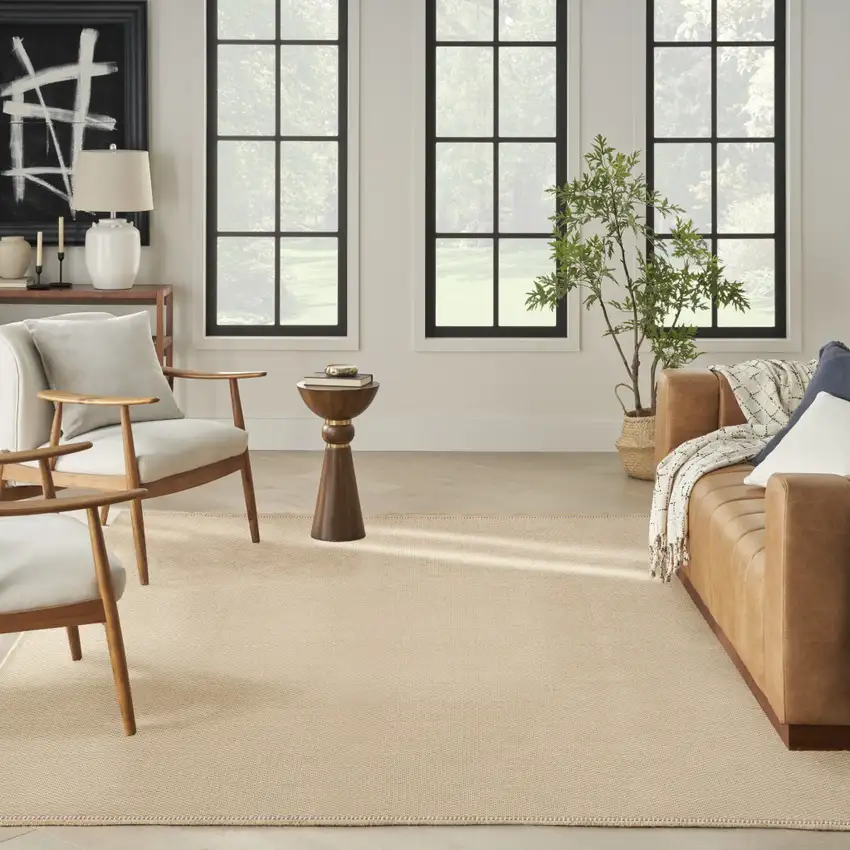 Natural Flatweave Non Skid Area Rug With Fringe Photo 5