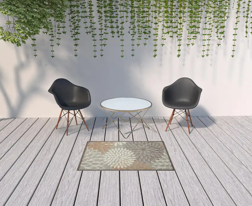 Natural Floral Non Skid Indoor Outdoor Area Rug Photo 2