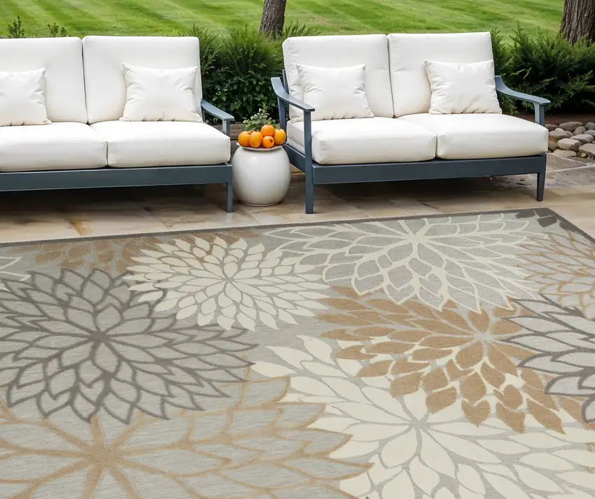 Natural Floral Power Loom Area Rug Photo 1