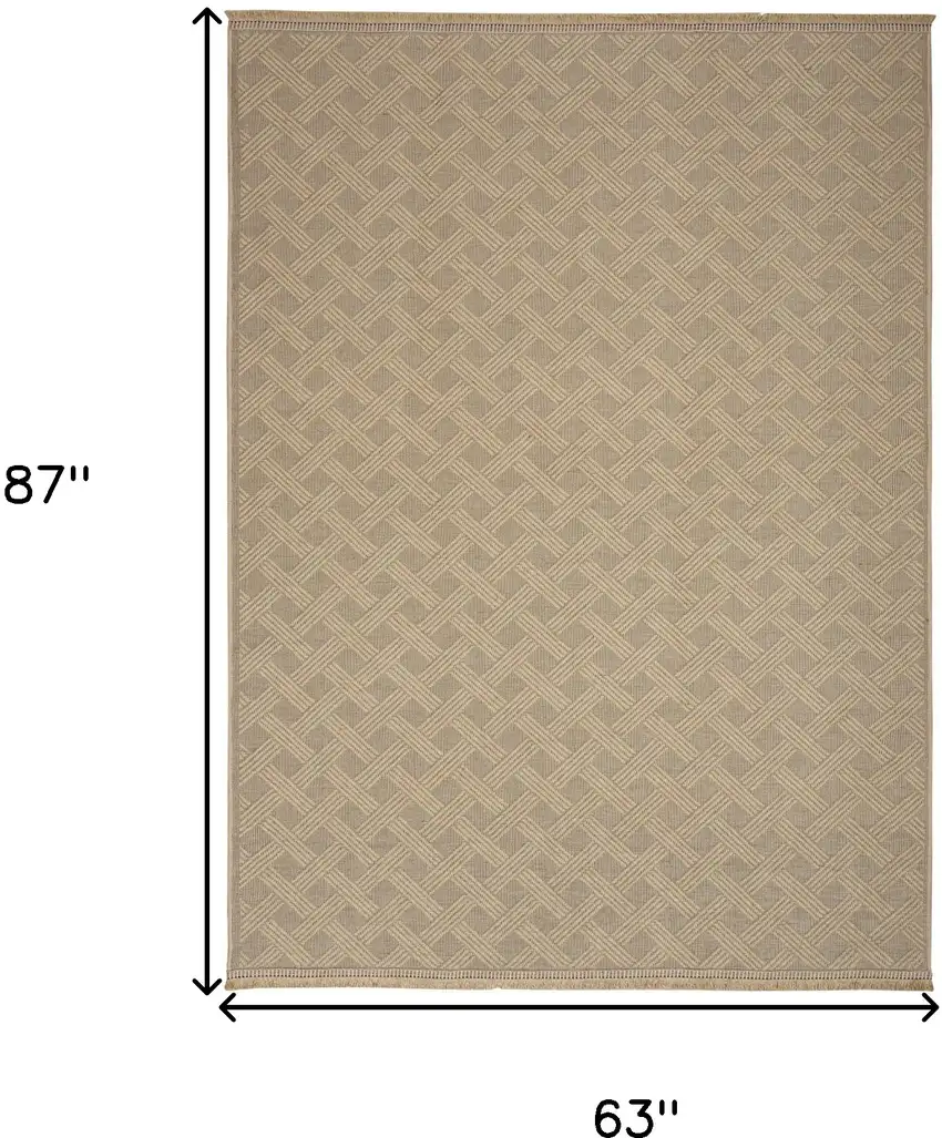 Natural Geometric Flatweave Non Skid Area Rug With Fringe Photo 3