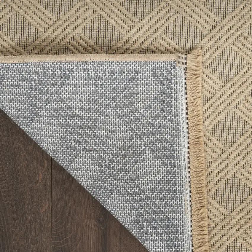 Natural Geometric Flatweave Non Skid Area Rug With Fringe Photo 9