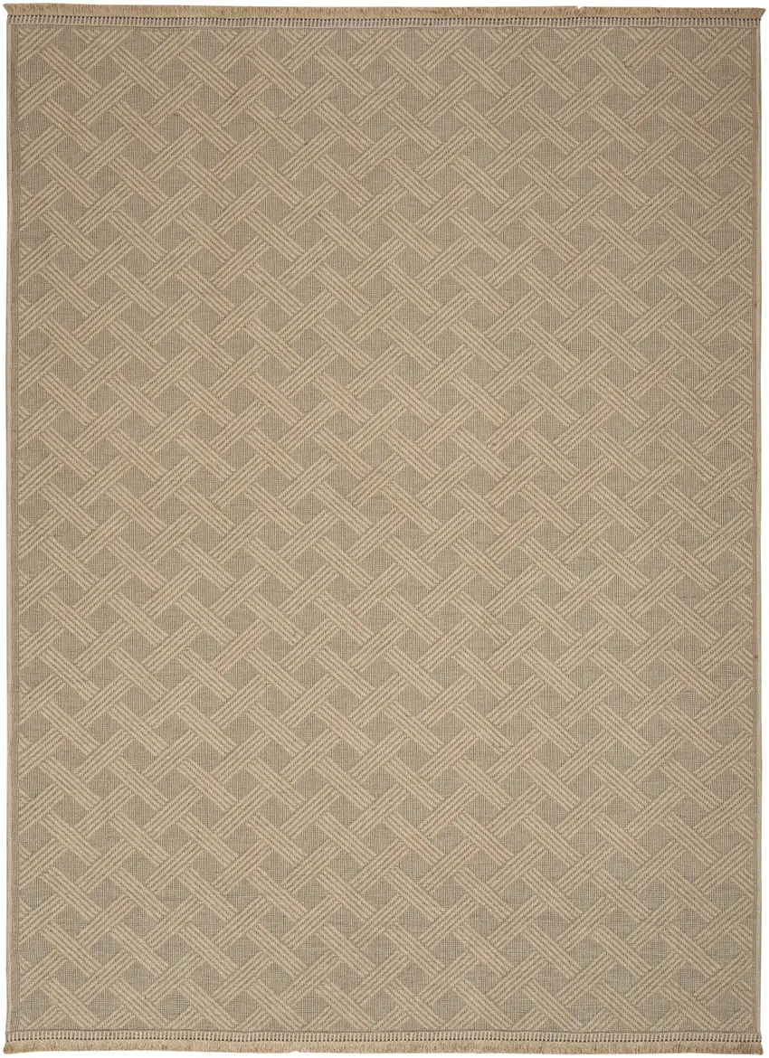 Natural Geometric Flatweave Non Skid Area Rug With Fringe Photo 1