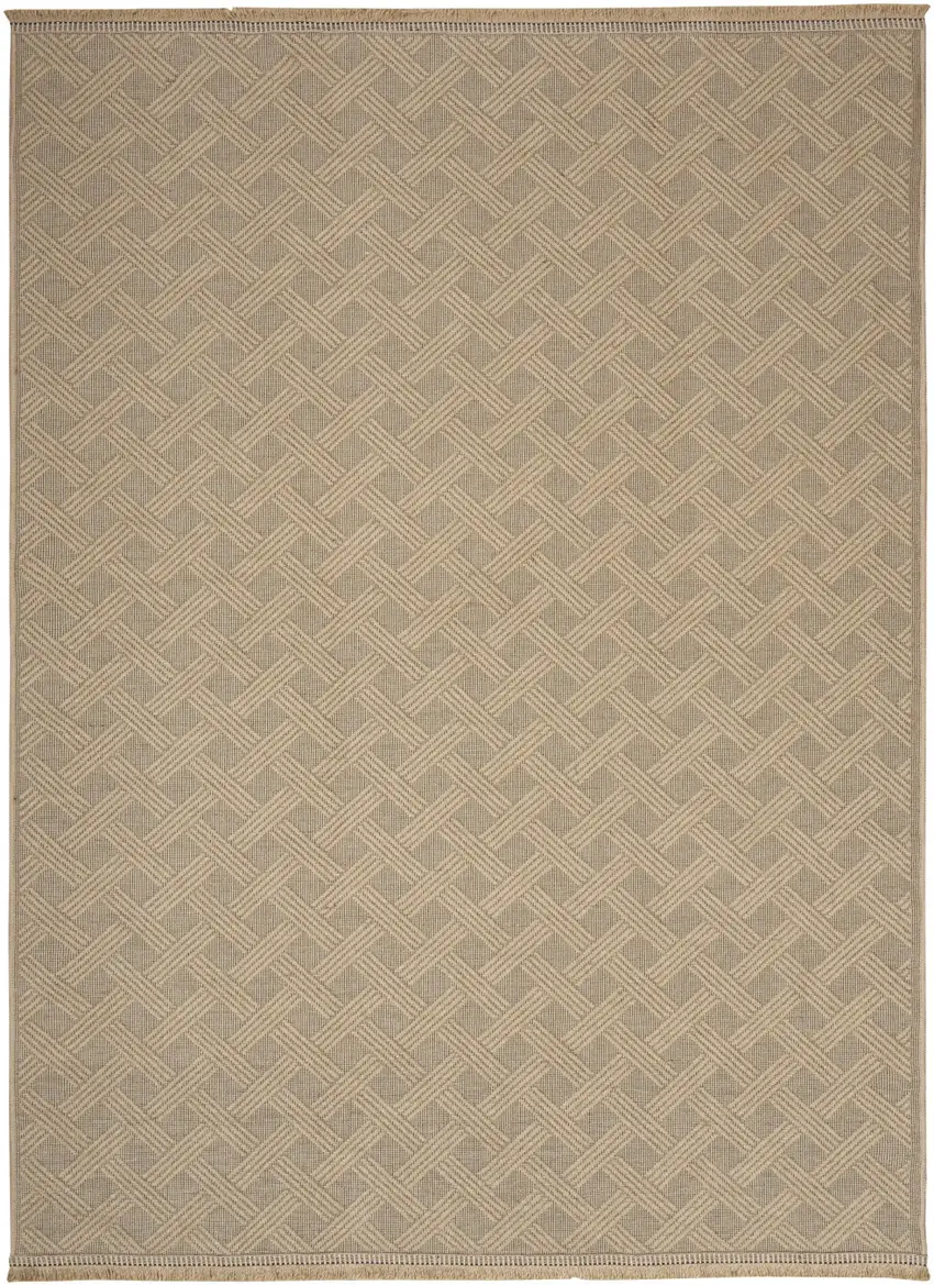 Natural Geometric Flatweave Non Skid Area Rug With Fringe Photo 5