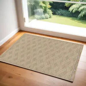 Photo of Natural Geometric Flatweave Non Skid Area Rug With Fringe