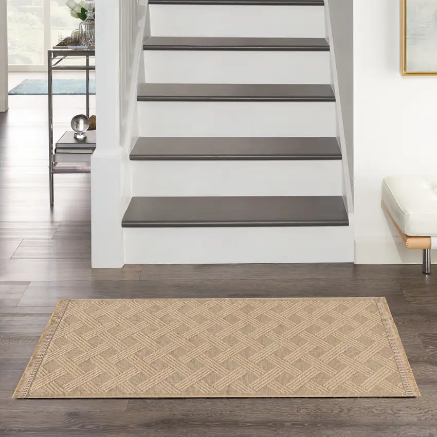 Natural Geometric Flatweave Non Skid Area Rug With Fringe Photo 5