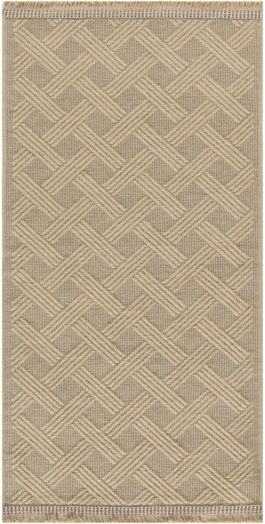 Natural Geometric Flatweave Non Skid Area Rug With Fringe Photo 3