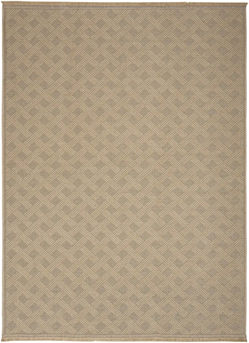 Natural Geometric Flatweave Non Skid Area Rug With Fringe Photo 2