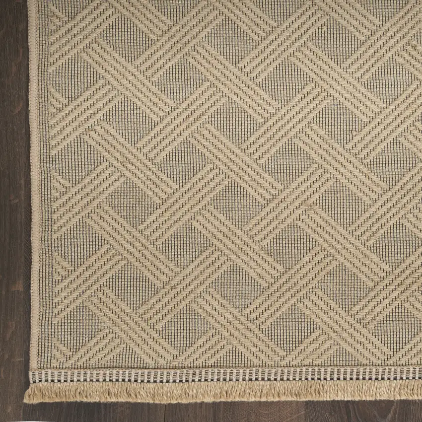 Natural Geometric Flatweave Non Skid Area Rug With Fringe Photo 9