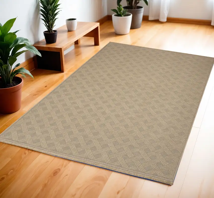 Natural Geometric Flatweave Non Skid Area Rug With Fringe Photo 1