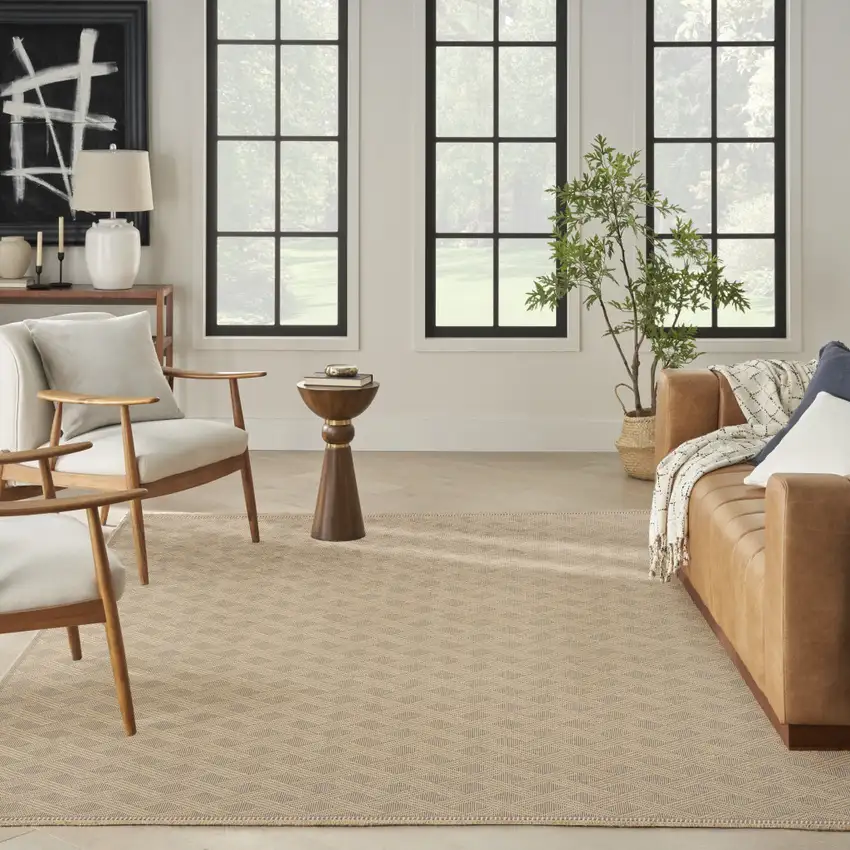 Natural Geometric Flatweave Non Skid Area Rug With Fringe Photo 5