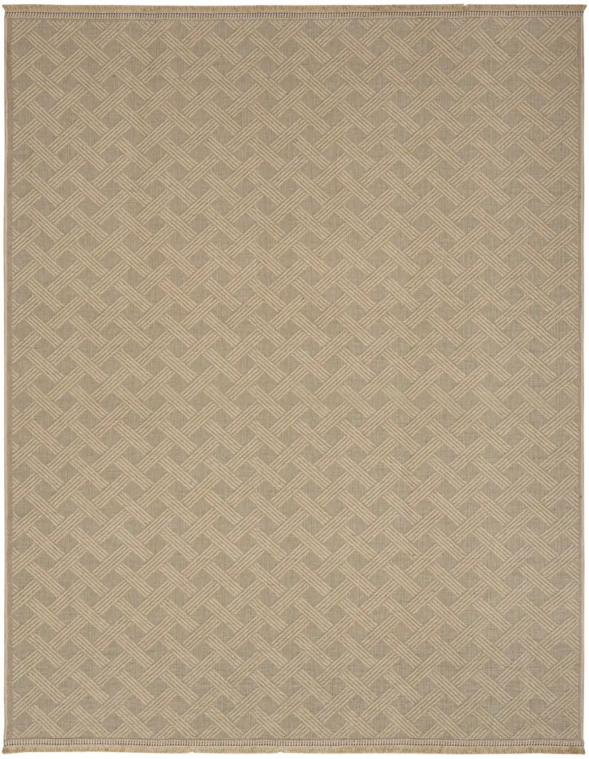 Natural Geometric Flatweave Non Skid Area Rug With Fringe Photo 1