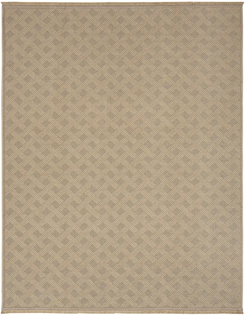 Natural Geometric Flatweave Non Skid Area Rug With Fringe Photo 2