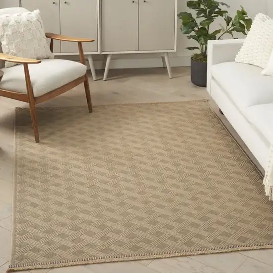 Natural Geometric Flatweave Non Skid Area Rug With Fringe Photo 3
