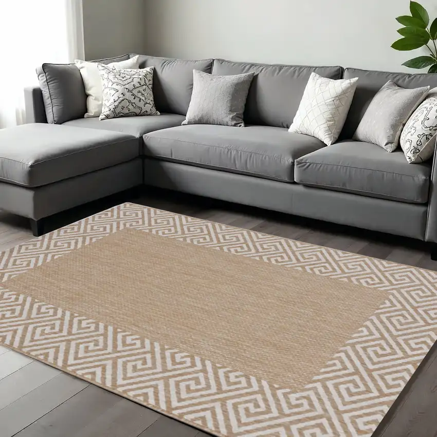 Natural And Beige Geometric Area Rug Photo 2