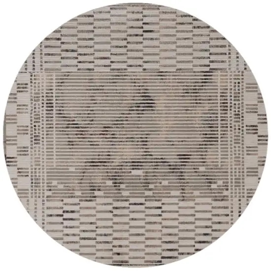 8' Beige And Brown Abstract Round Rug Photo 2