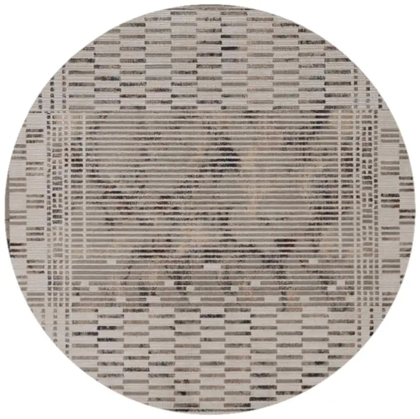 8' Beige And Brown Abstract Round Rug Photo 2