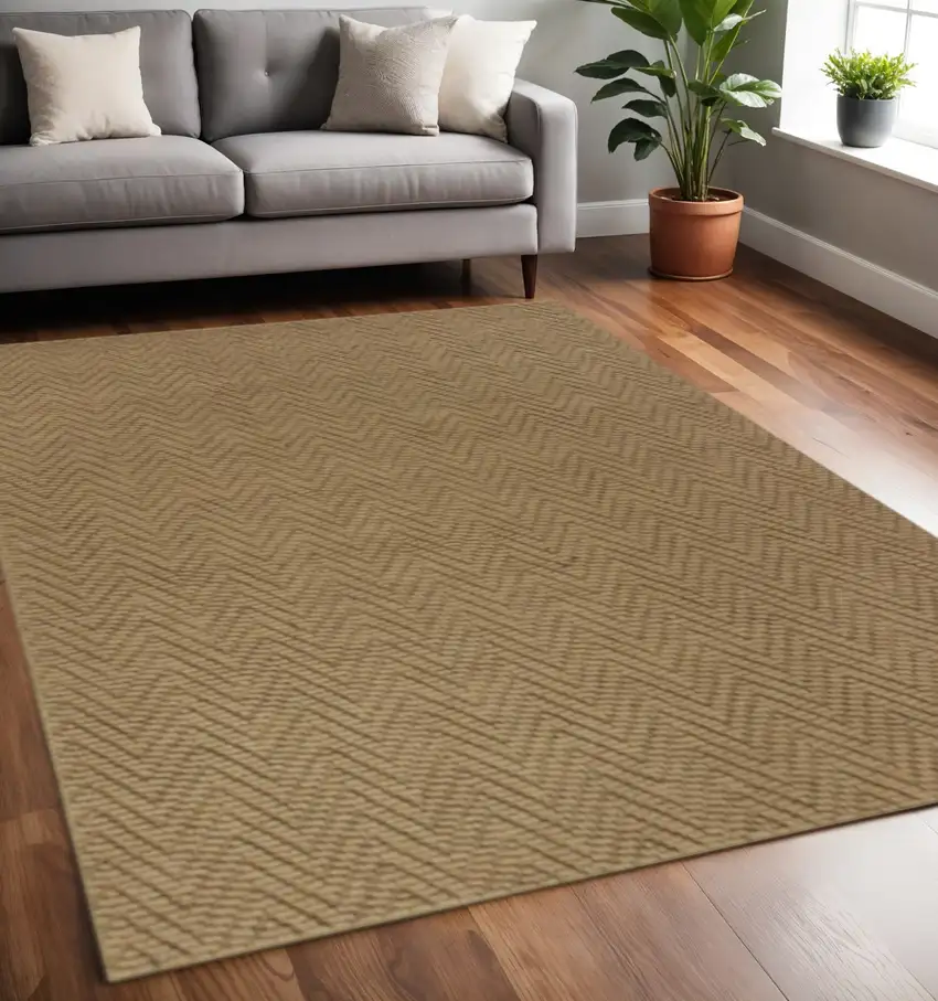 Natural And Brown Jute Chevron Hand Woven Area Rug Photo 1