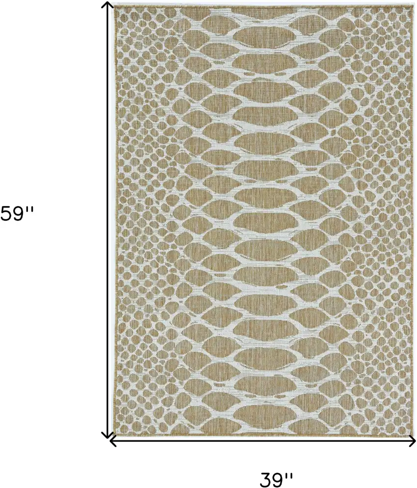 3'X5' Natural Ivory Machine Woven Uv Treated Snake Print Indoor Outdoor Area Rug Photo 3