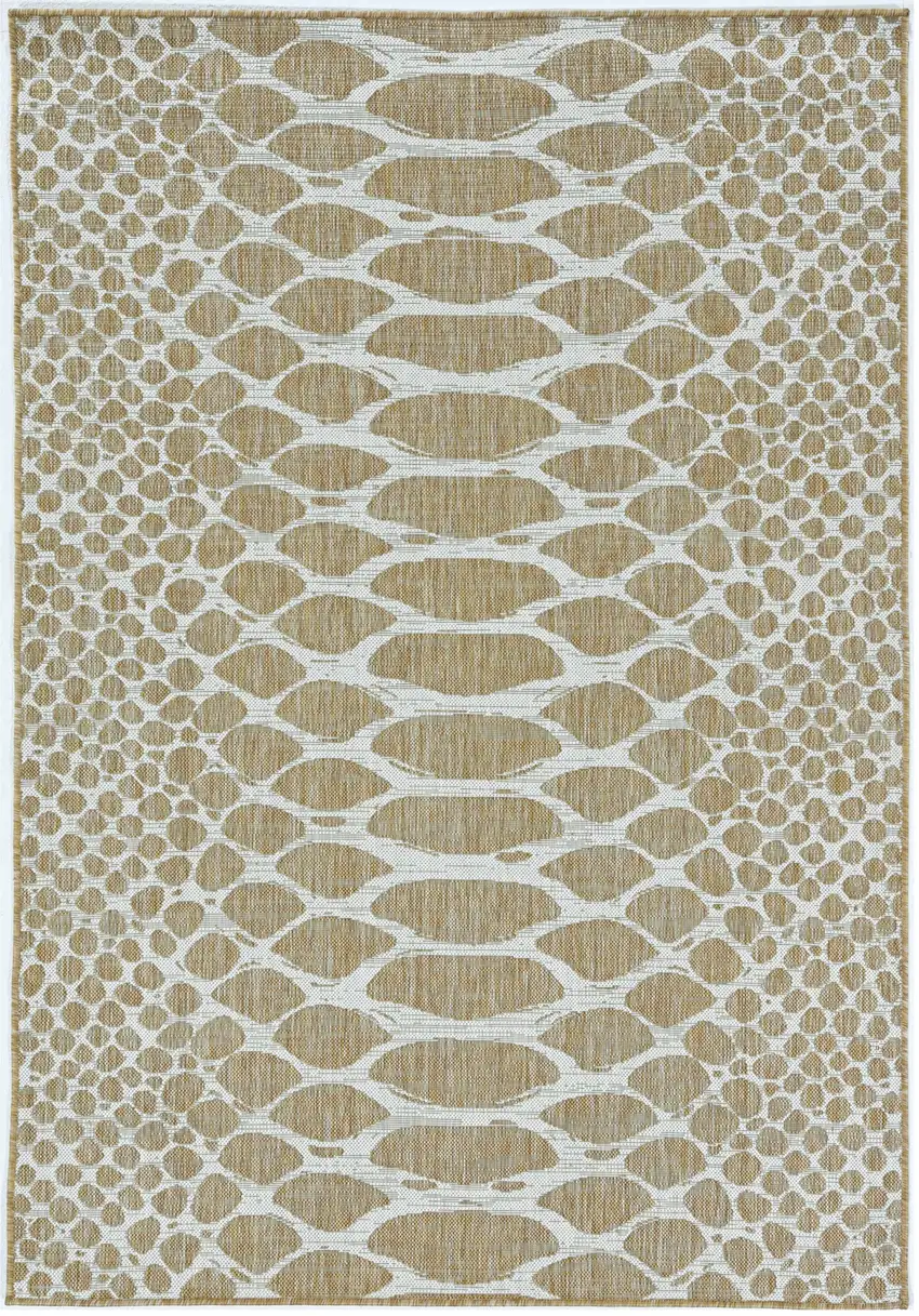 3'X5' Natural Ivory Machine Woven Uv Treated Snake Print Indoor Outdoor Area Rug Photo 2