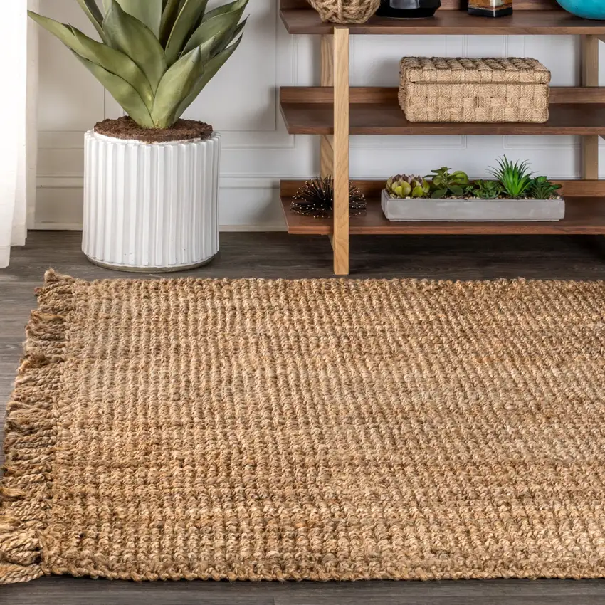 Natural Jute Handmade Area Rug With Fringe Photo 4