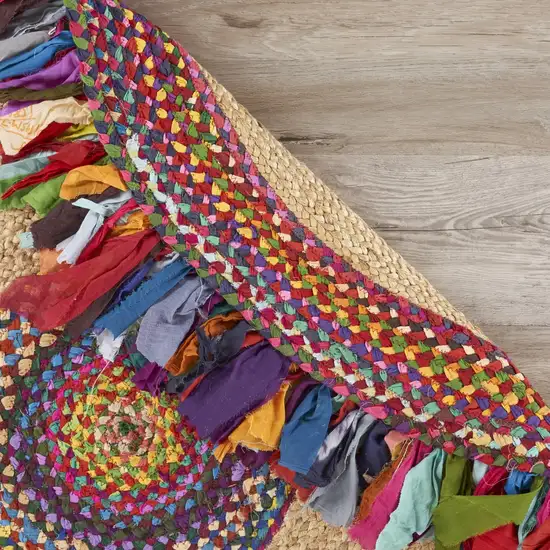 Natural Jute Multicolored Medallion Area Rug with Fringe Photo 2