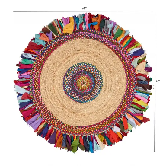 Natural Jute Multicolored Medallion Area Rug with Fringe Photo 7