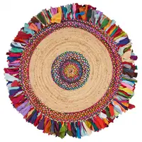 Photo of Natural Jute Multicolored Medallion Area Rug with Fringe