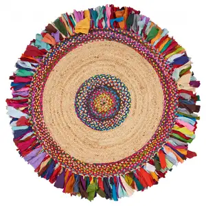 Photo of Natural Jute Multicolored Medallion Area Rug with Fringe