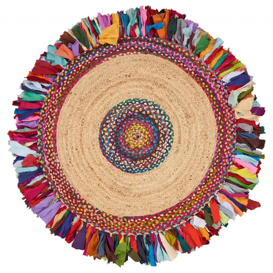 Natural Jute Multicolored Medallion Area Rug with Fringe Photo 1