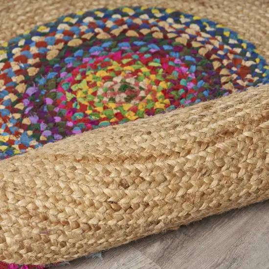 Natural Jute Multicolored Medallion Area Rug with Fringe Photo 3