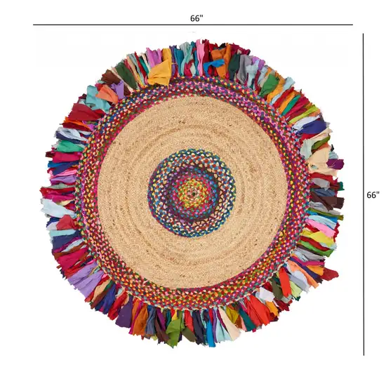 Natural Jute Multicolored Medallion Area Rug with Fringe Photo 7