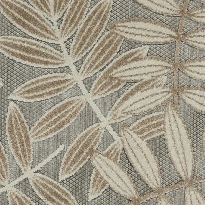 Beige Gray And Ivory Botanical Leaves Indoor Outdoor Area Rug Photo 3