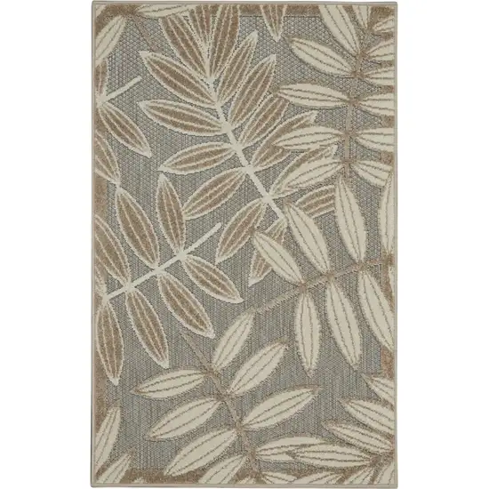 Beige Gray And Ivory Botanical Leaves Indoor Outdoor Area Rug Photo 1