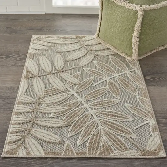 Beige Gray And Ivory Botanical Leaves Indoor Outdoor Area Rug Photo 5