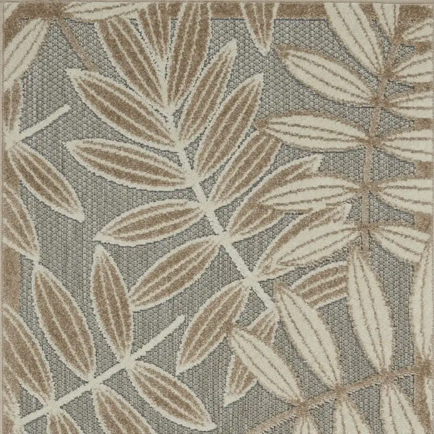 Beige Gray And Ivory Botanical Leaves Indoor Outdoor Area Rug Photo 4