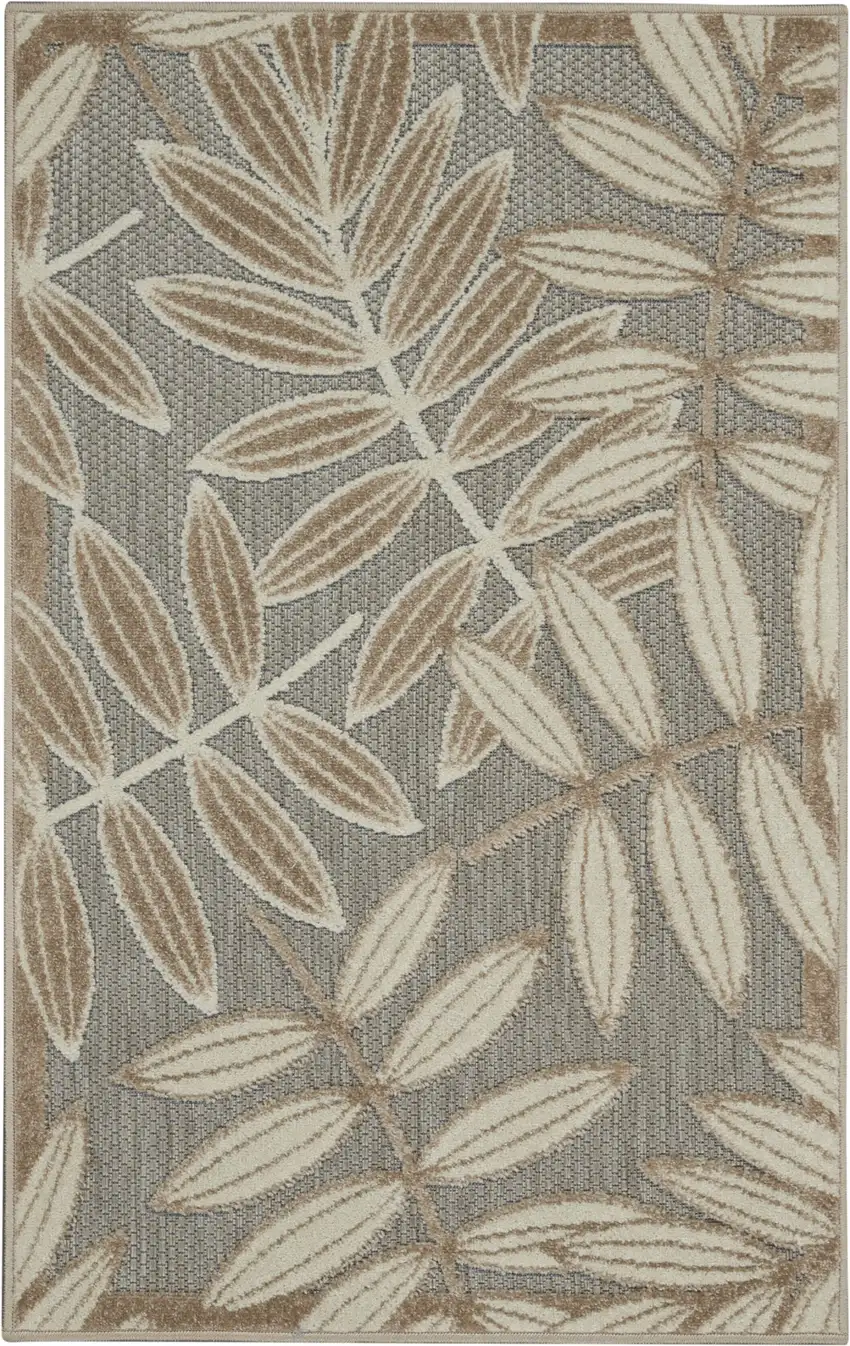 Gray And Ivory Floral Indoor Outdoor Area Rug Photo 3