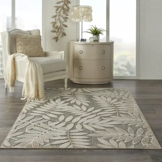 Gray And Ivory Floral Indoor Outdoor Area Rug Photo 5