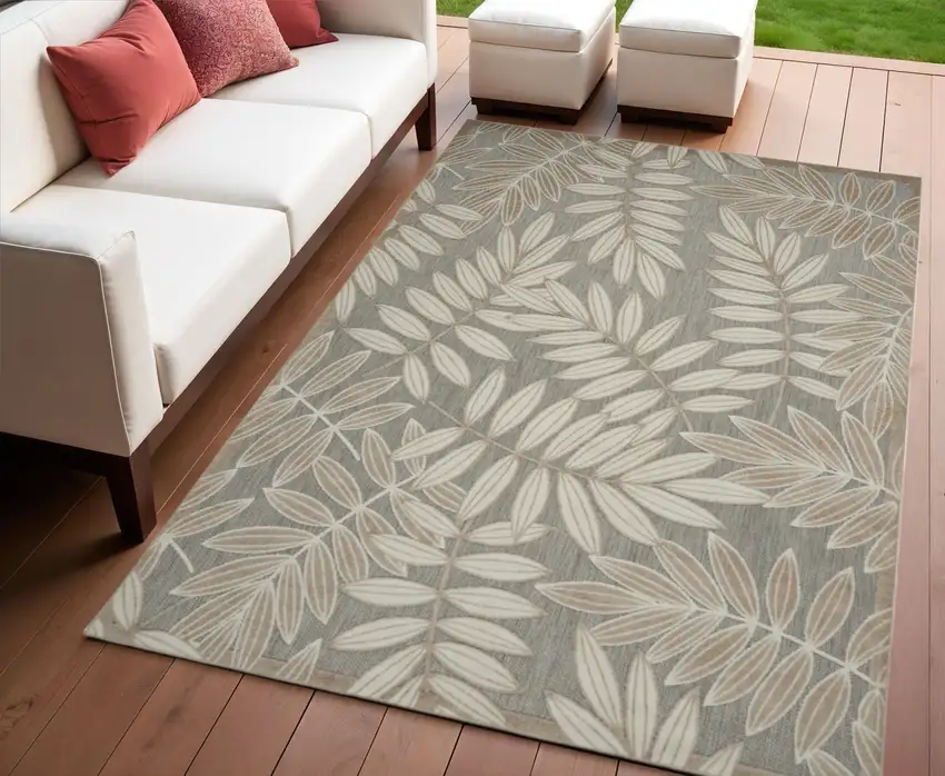 Gray And Ivory Floral Stain Resistant Indoor Outdoor Area Rug Photo 1