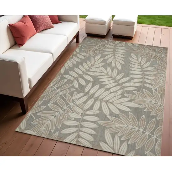 Gray And Ivory Floral Stain Resistant Indoor Outdoor Area Rug Photo 1