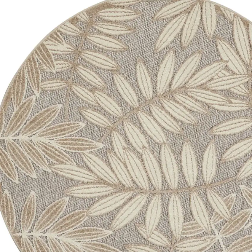 4' Gray And Ivory Round Floral Indoor Outdoor Area Rug Photo 7