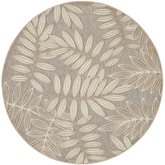4' Gray And Ivory Round Floral Indoor Outdoor Area Rug Photo 4