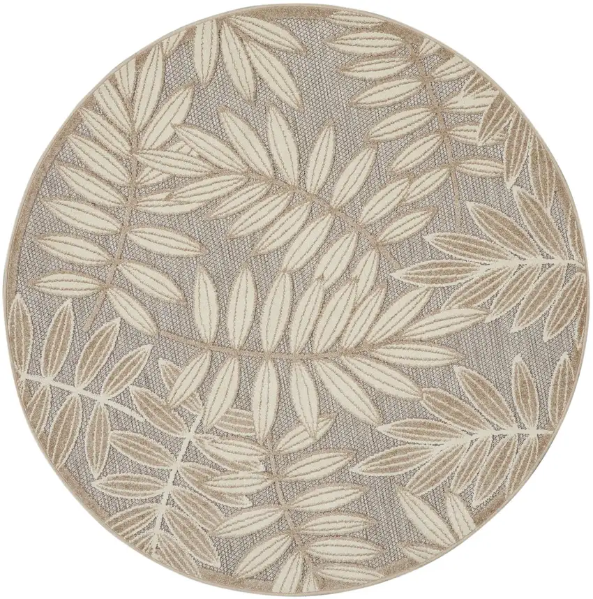 4' Gray And Ivory Round Floral Indoor Outdoor Area Rug Photo 4