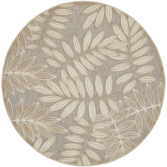 4' Gray And Ivory Round Floral Indoor Outdoor Area Rug Photo 1