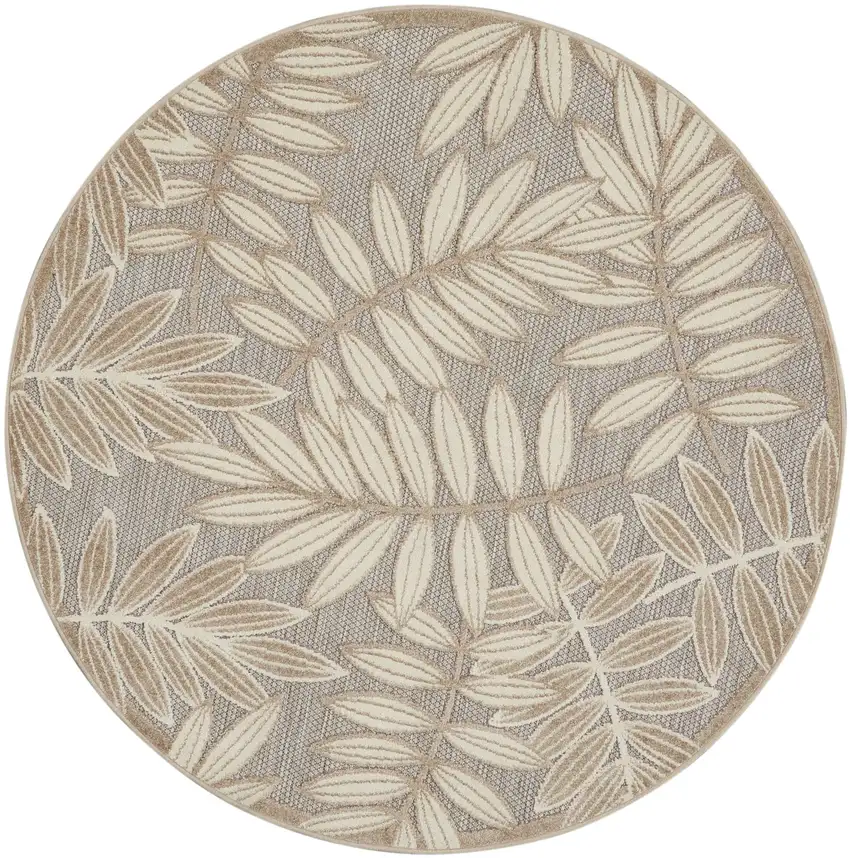 4' Gray And Ivory Round Floral Indoor Outdoor Area Rug Photo 1