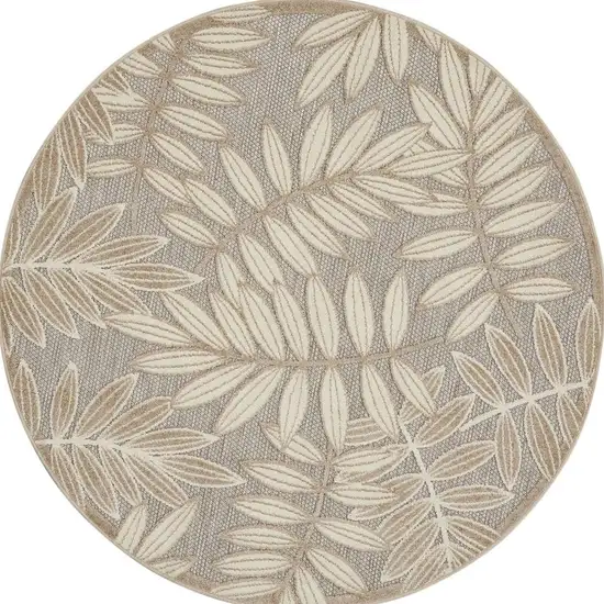 4' Gray And Ivory Round Floral Indoor Outdoor Area Rug Photo 3