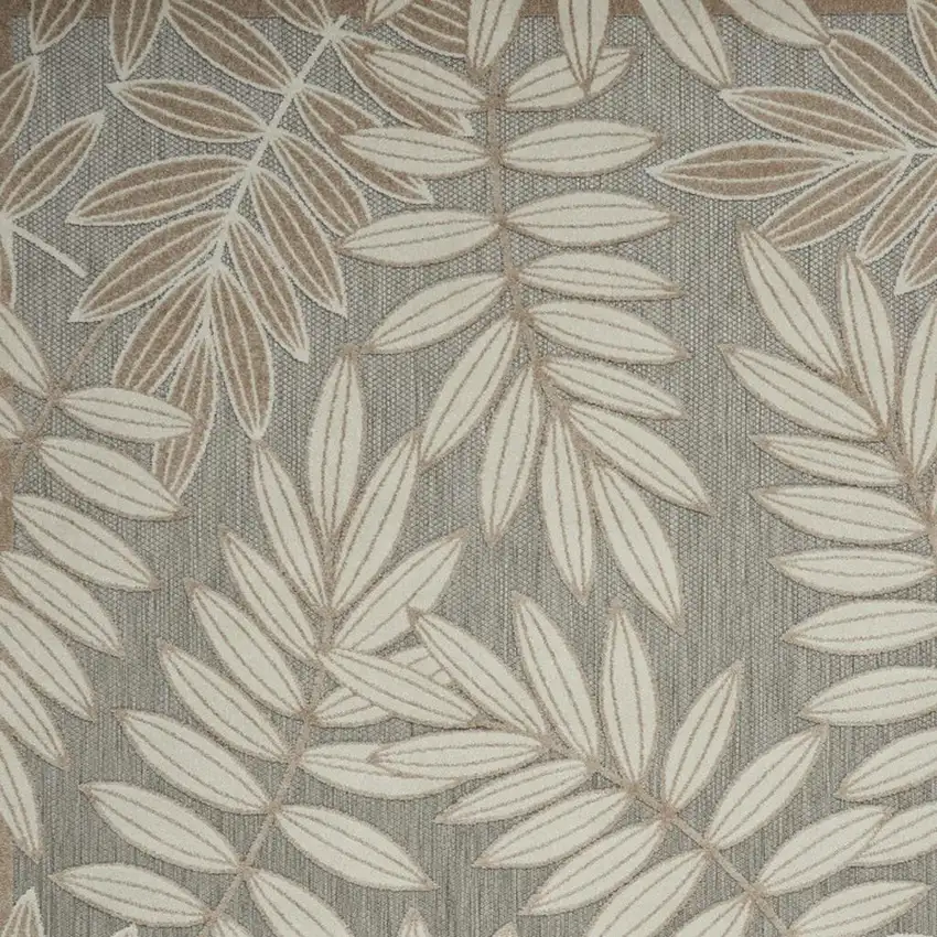 Beige Gray And Ivory Botanical Leaves Indoor Outdoor Area Rug Photo 3